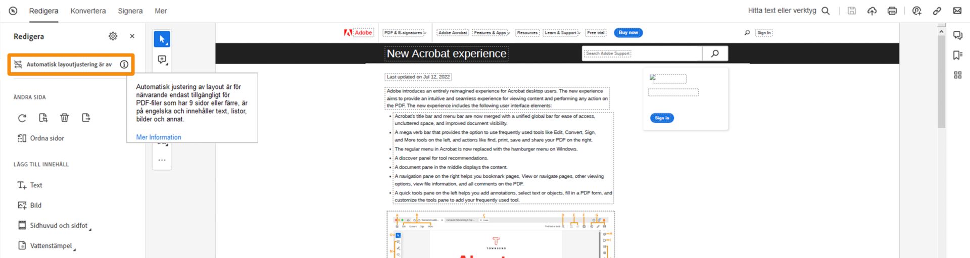 Automatisk justering av layout är inaktiverad