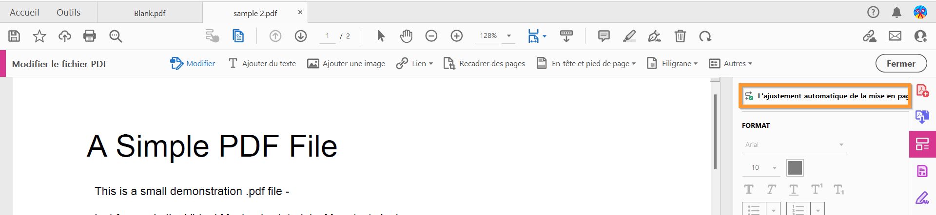 Mode d’ajustement automatique activé