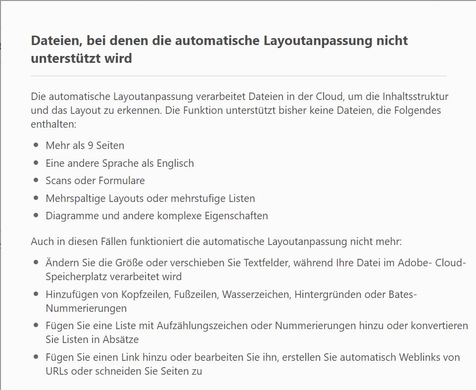 Dateien, für die der Modus „Layout automatisch anpassen“ nicht unterstützt wird