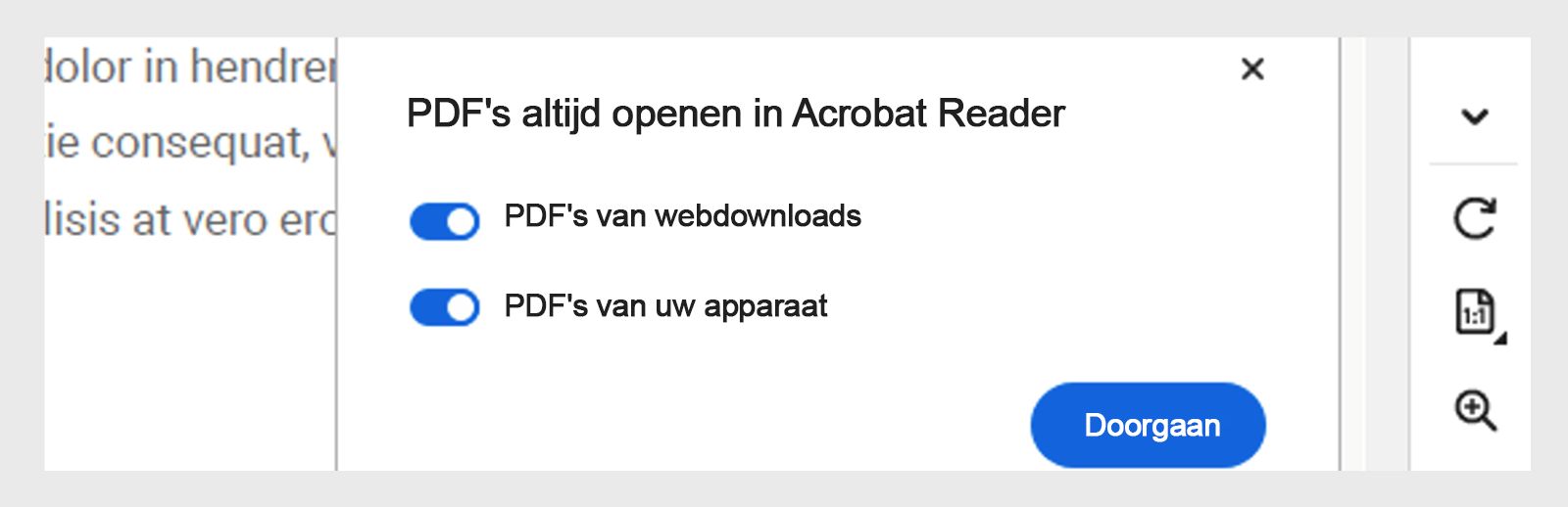 Open altijd PDF's in het pop-upvenster van Acrobat of Reader dat wordt weergegeven wanneer een gedownloade PDF automatisch wordt geopend.