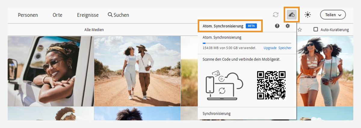 Verwende das Symbol „Jetzt synchronisieren“, um die gewünschten Dateien zu synchronisieren.