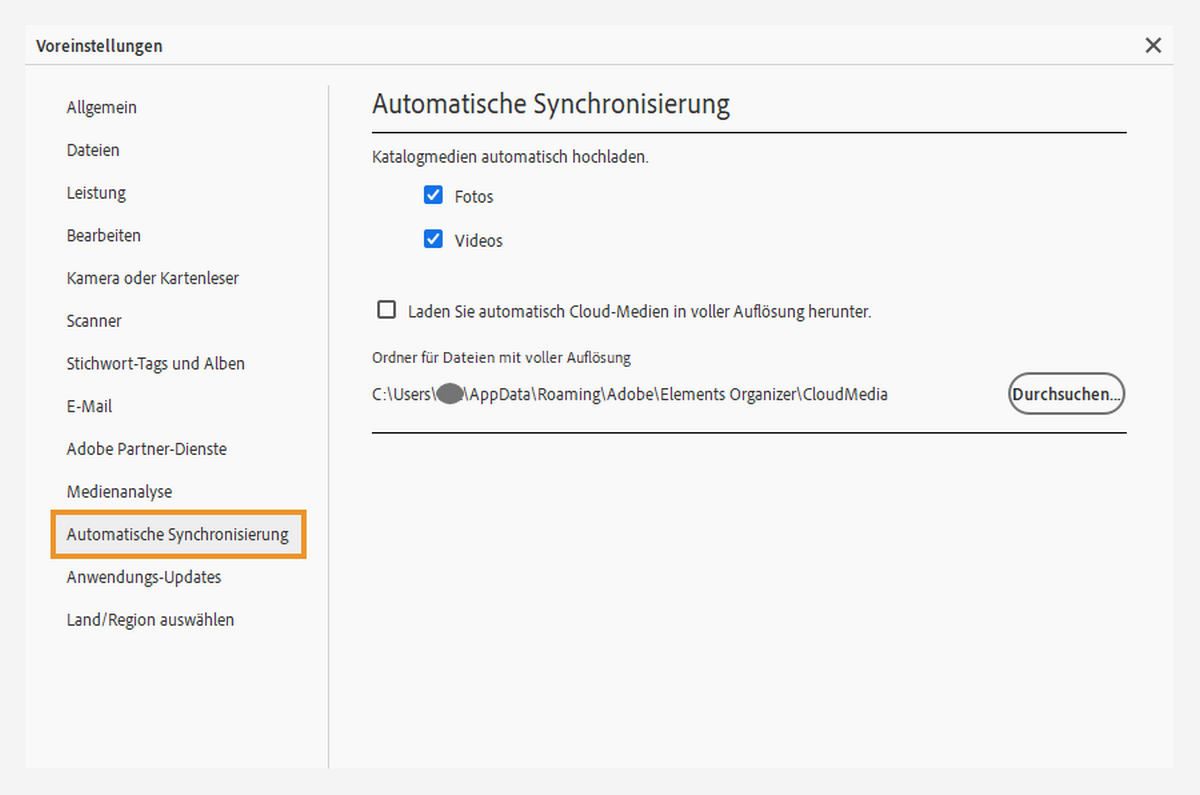 Lege die Voreinstellungen für die automatische Synchronisierung fest.