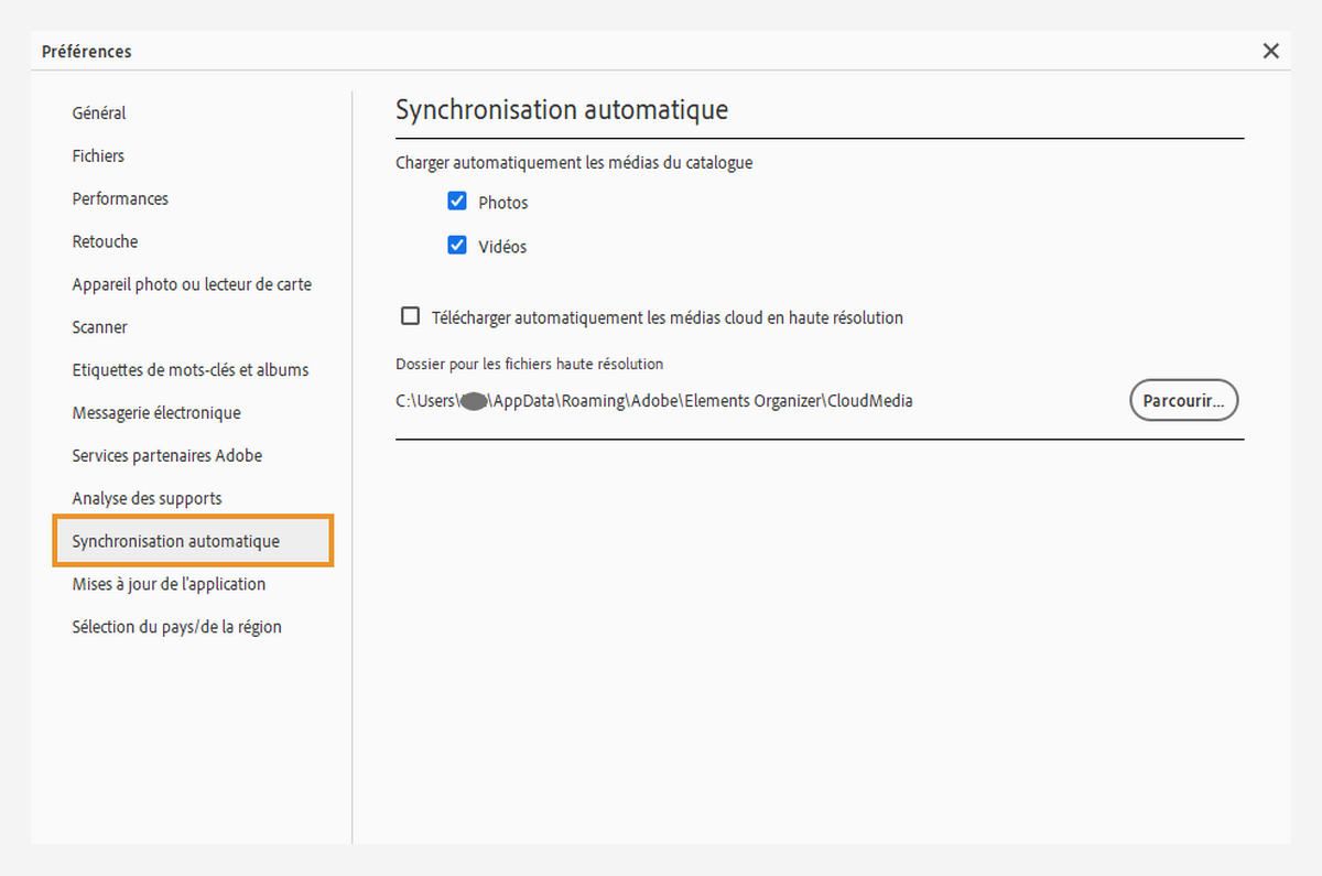 Définissez vos préférences de synchronisation automatique.