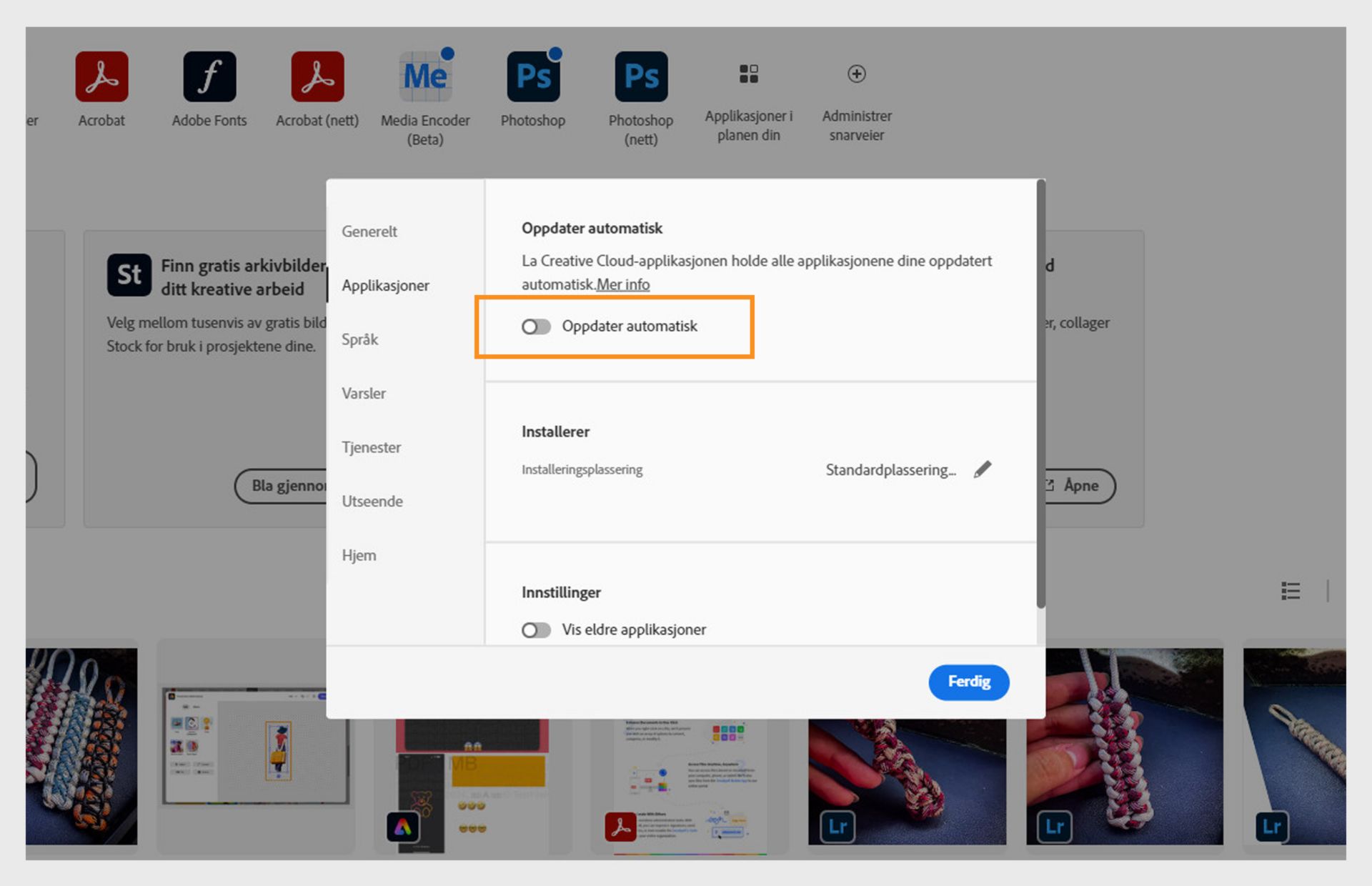 Fanen Apper i Innstillinger-vinduet gir muligheten til å slå på Auto-oppdatering for alle apper. Når det er slått på, kan du slå det av eller på for individuelle apper. 