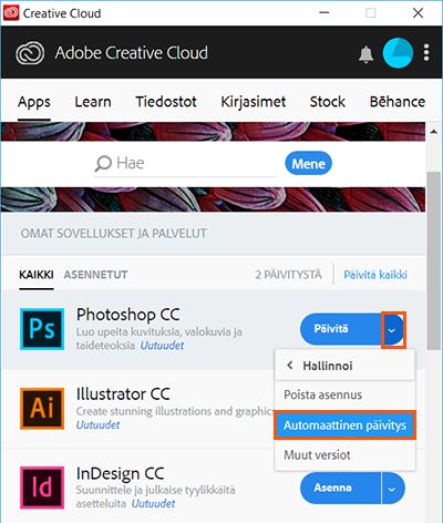 Hallinnoi automaattista päivitystä