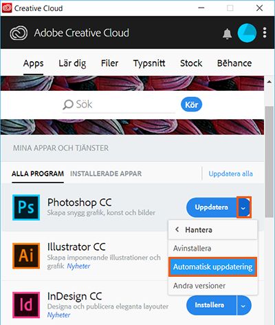 Hantera automatisk uppdatering