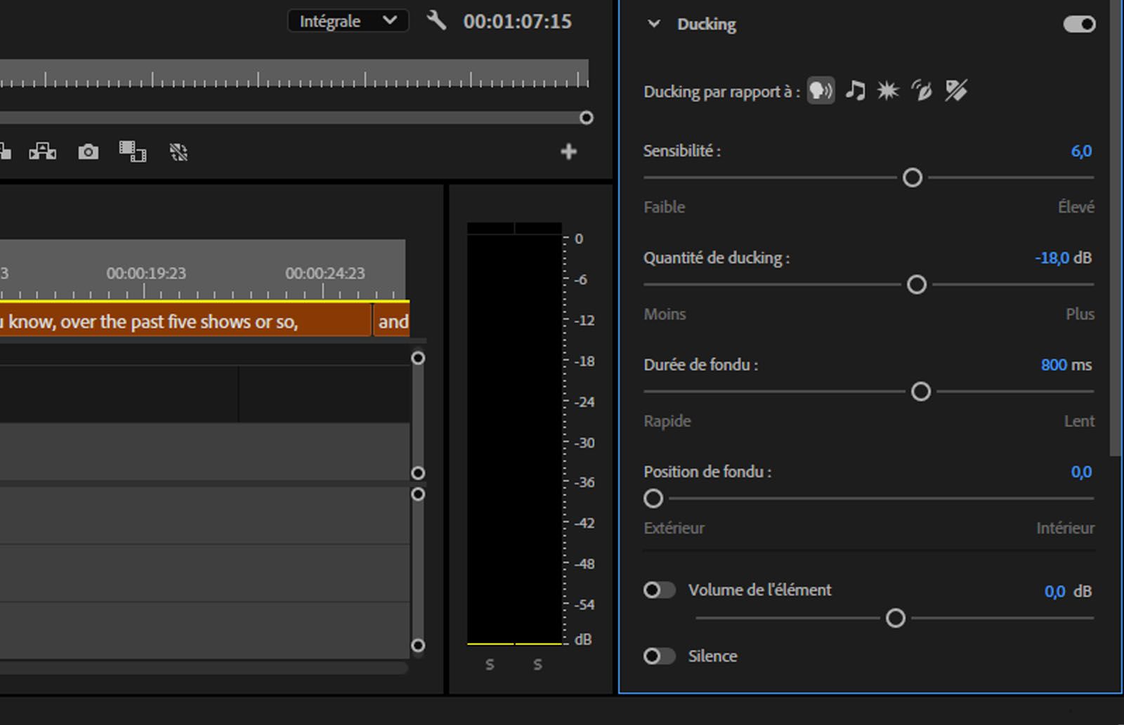 Le panneau Audio essentiel est ouvert et l’option de remixage est sélectionnée.