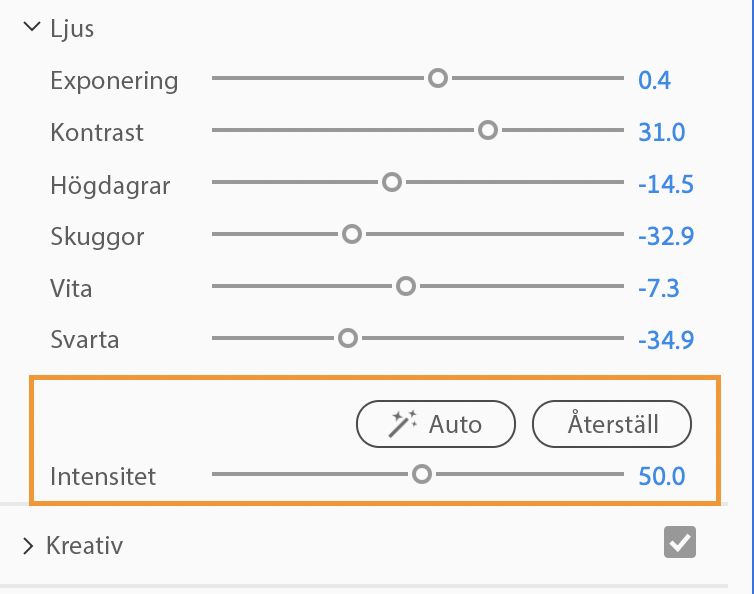 Automatisk färg använder bildrutesampling för att tillämpa korrigeringar på hela klippet, inte bara på den aktuella bildrutan.