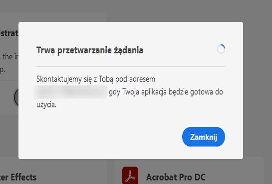 Okno dialogowe „Przetwarzamy Twoją prośbę”, wyświetlane w sytuacji, gdy kwalifikujesz się do automatycznej akceptacji