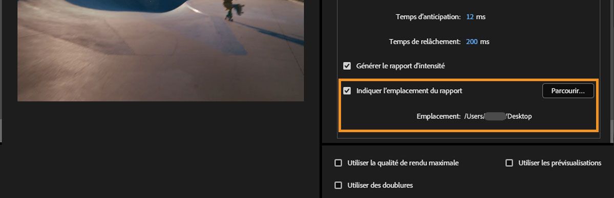 Spécifier l'emplacement du rapport activé avec le bouton Parcourir pour définir l'emplacement d'enregistrement du rapport de volume.