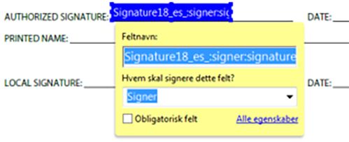Sådan placeres et Acrobat Sign-felt