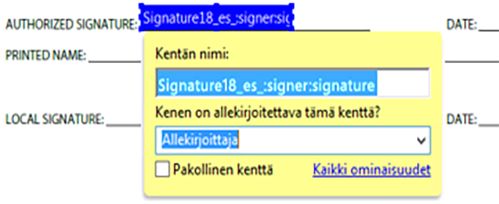 Acrobat Sign -kentän sijoittaminen