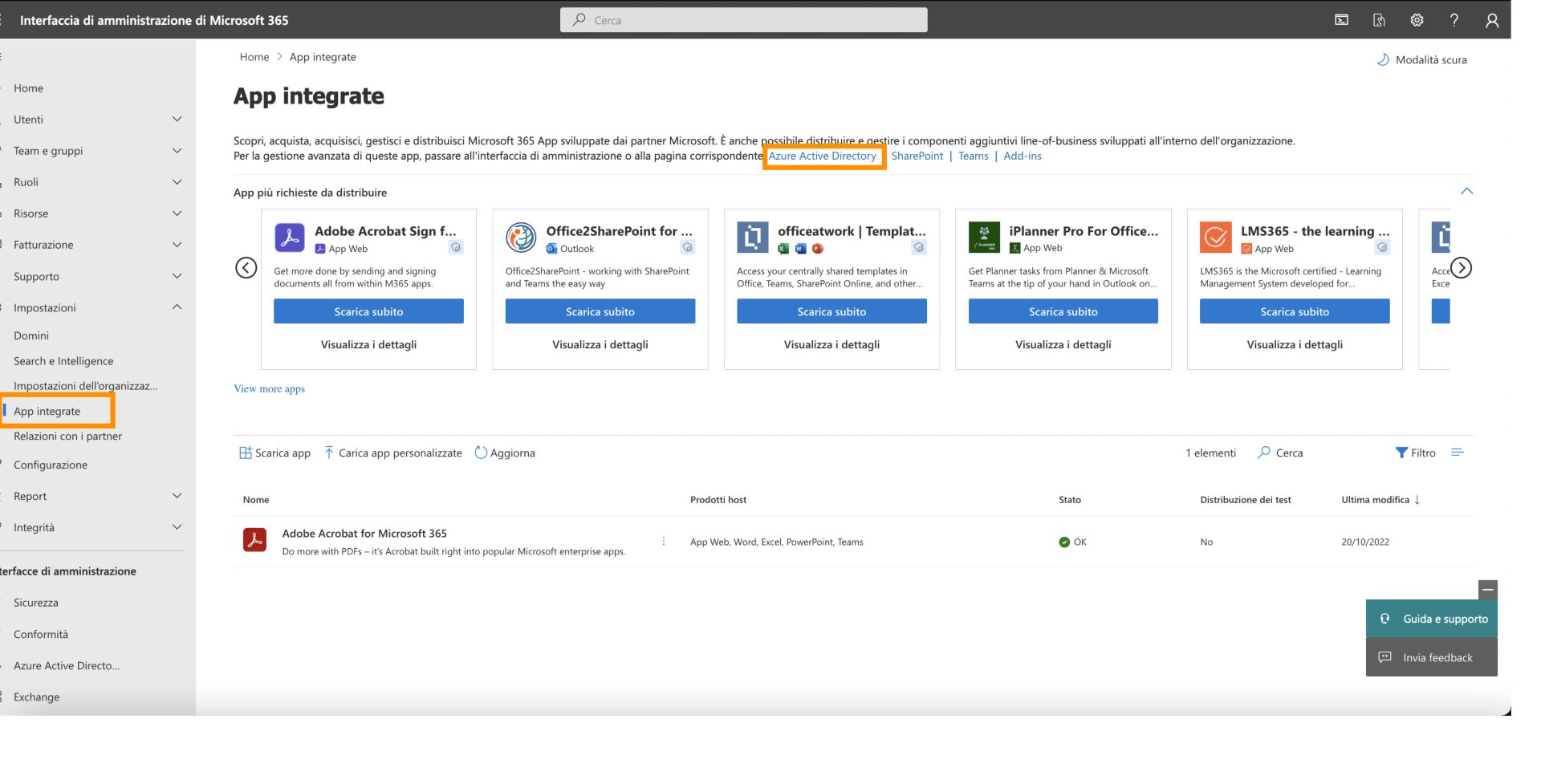 Apri Azure Active Directory dall’interfaccia di amministrazione di MS 365