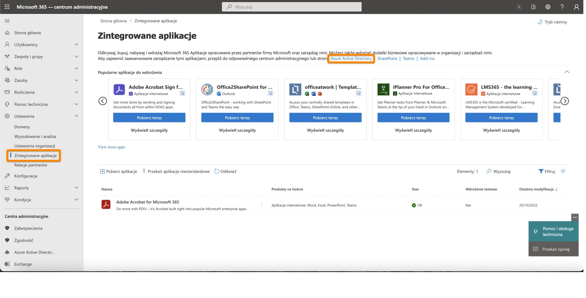 Otwórz Azure Active Directory z centrum administracyjnego usługi MS 365