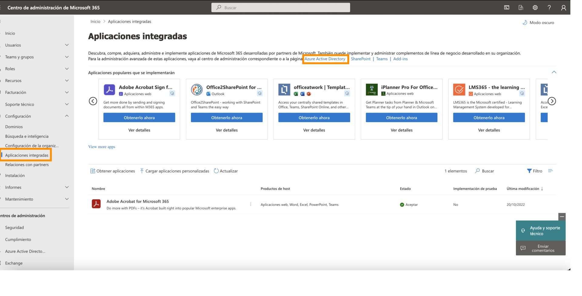 Abra Azure Active Directory desde el centro de administración de MS 365