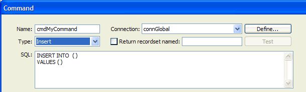 إدخال الأمر ASP