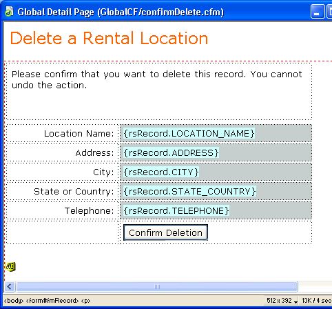 Page de suppression terminée