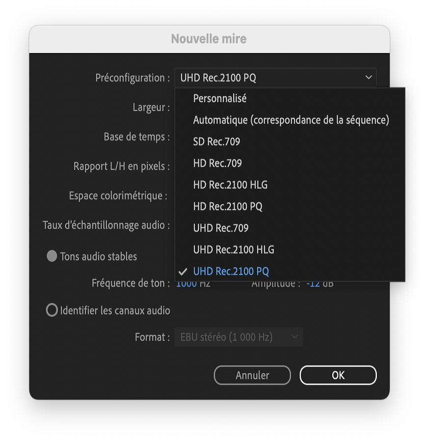 Amélioration des Barres et ton dans Premiere Pro