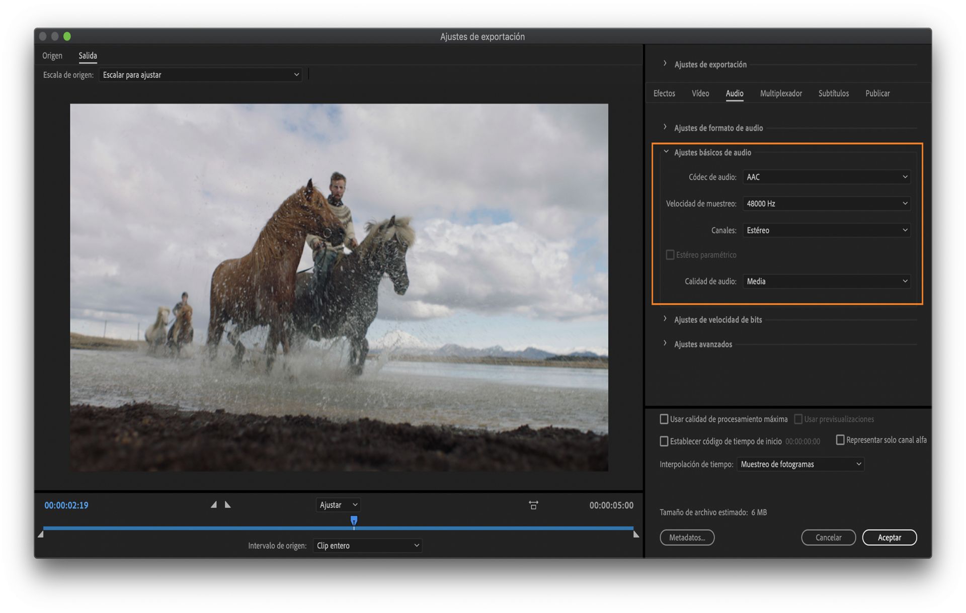 Ajustes básicos de audio