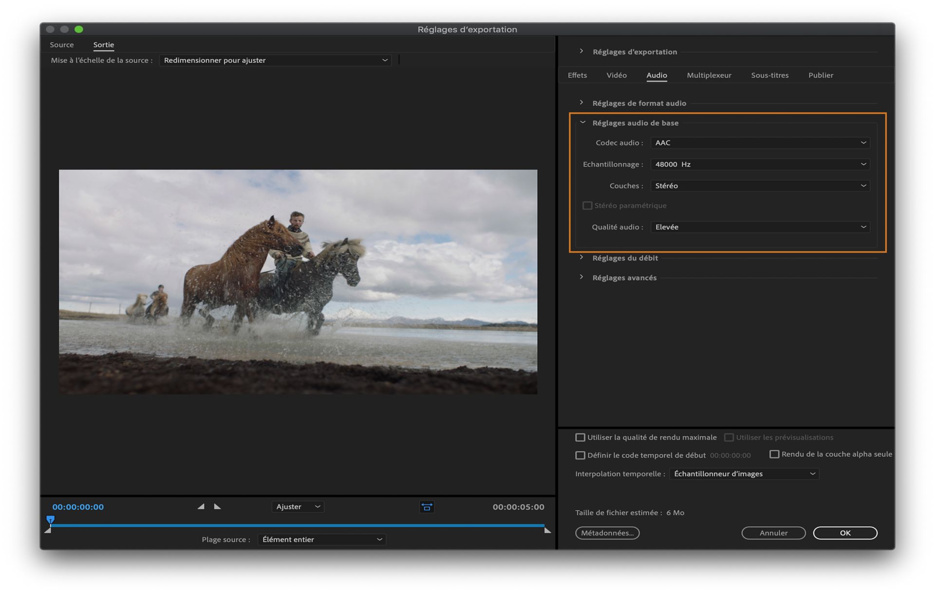 Réglages audio de base