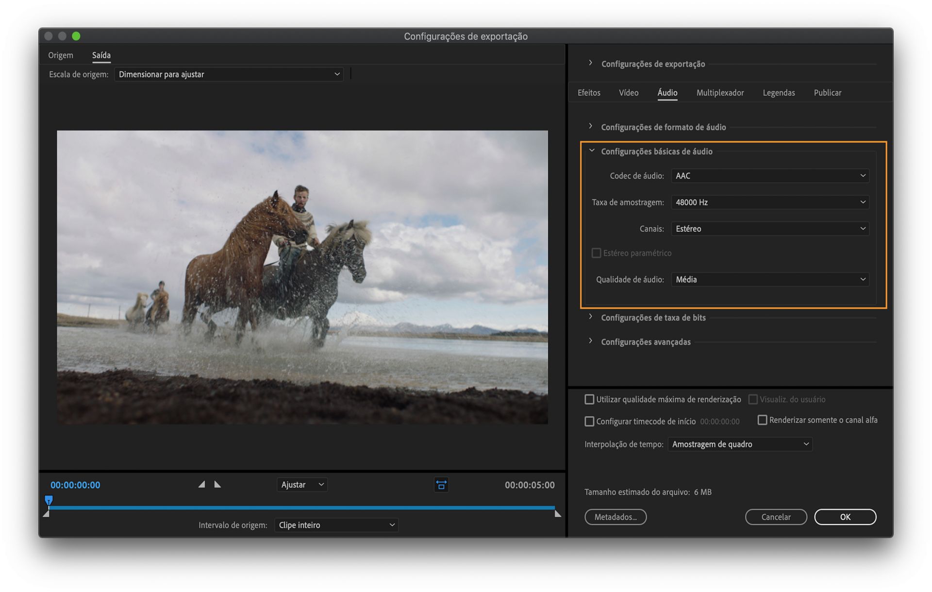 Configurações básicas de áudio