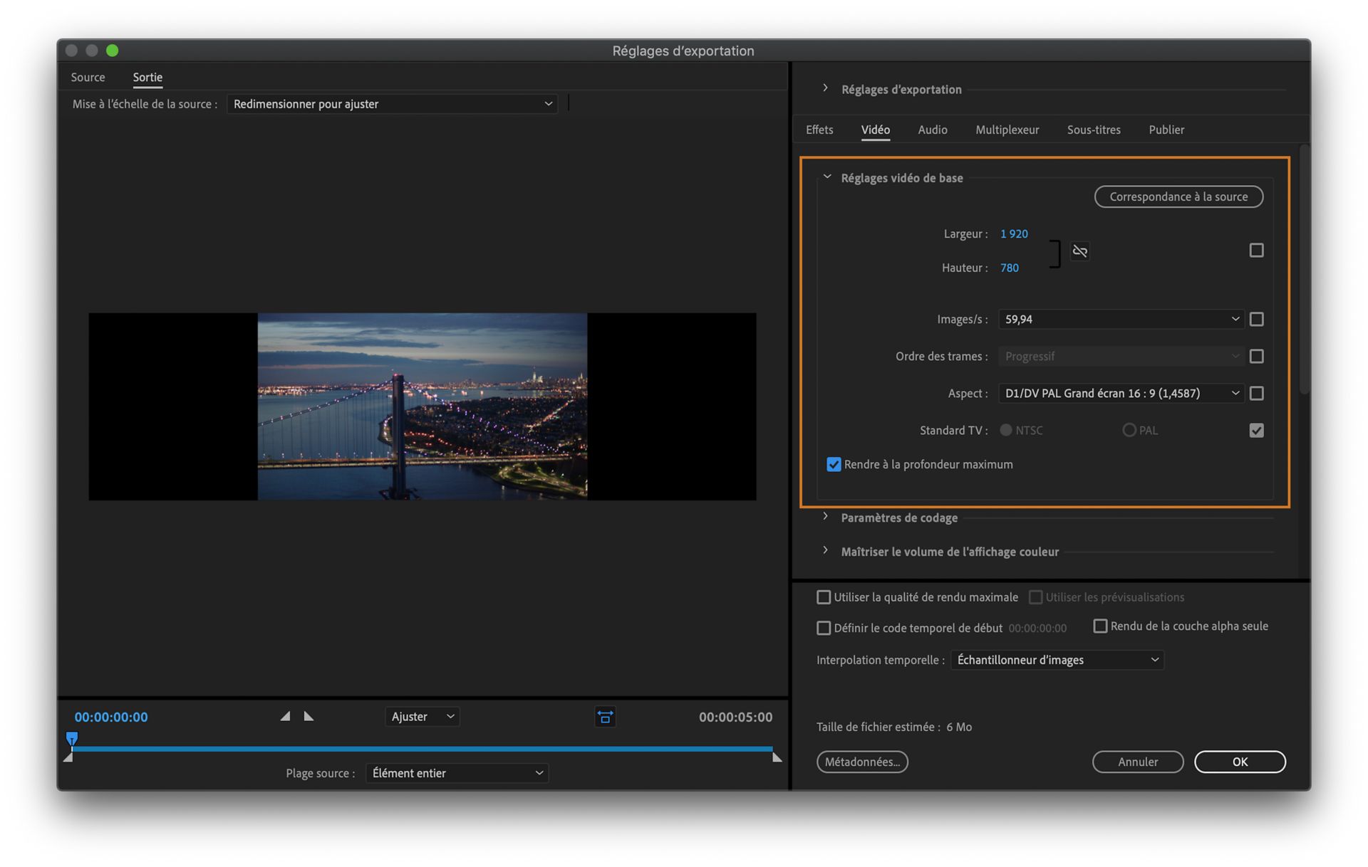 Réglages vidéo de base
