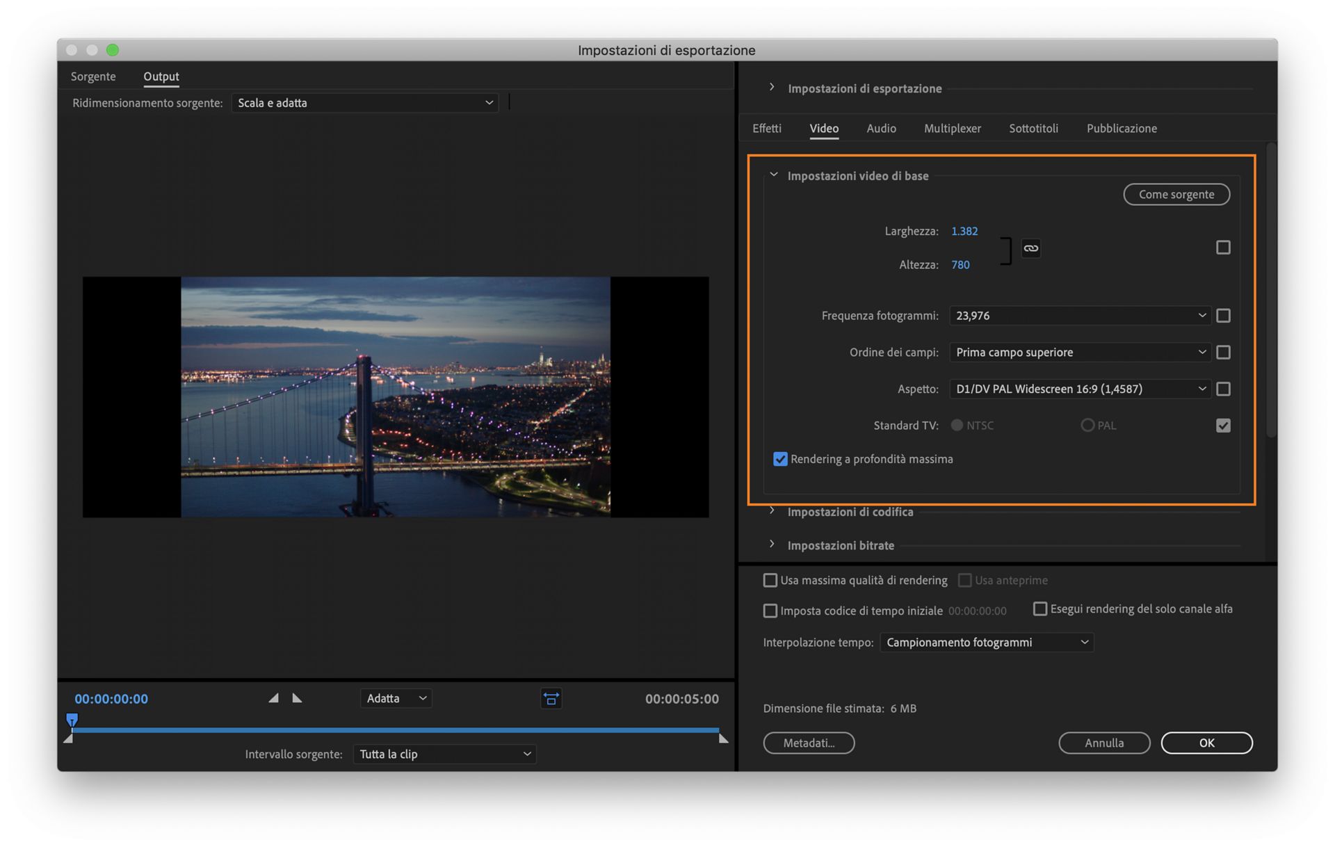 Impostazioni video di base