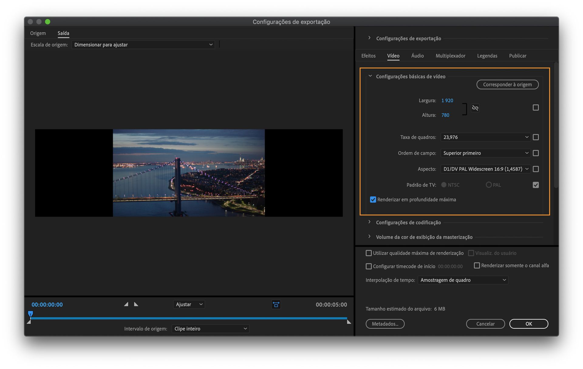 Configurações básicas de vídeo