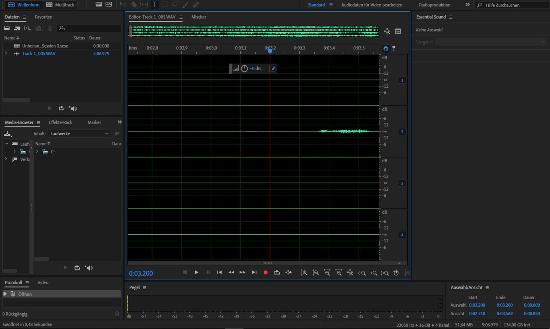 Grundlegende Wellenformansicht