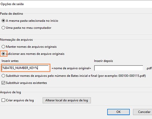 Adicionar número de Bates ao nome do arquivo