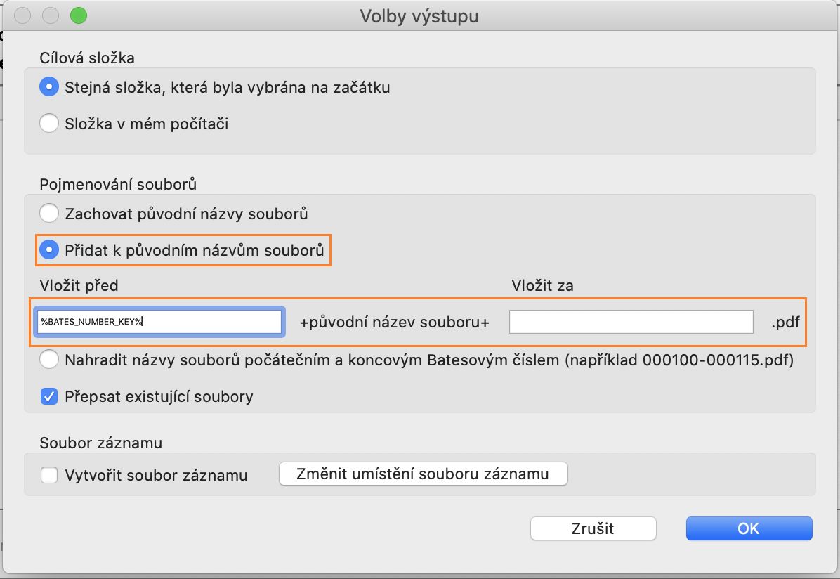 Přidání Batesova čísla k názvu souboru