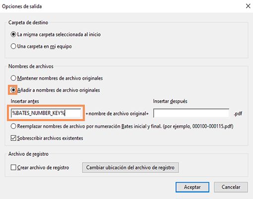 Agregar un número Bates a un nombre de archivo