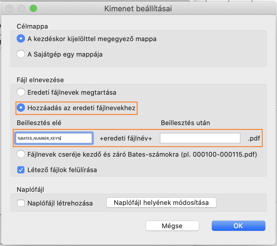 Bates-szám hozzáadása fájlnévhez