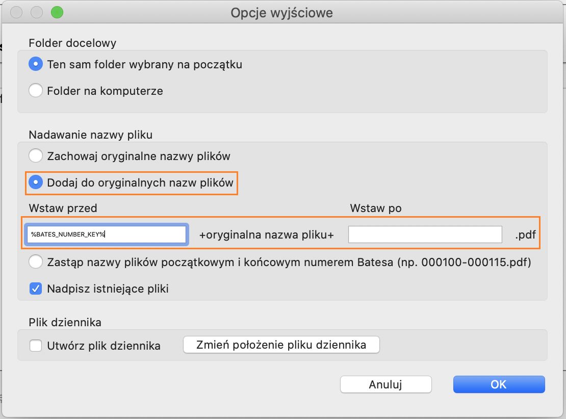 Dodawanie numeracji Batesa do nazwy pliku