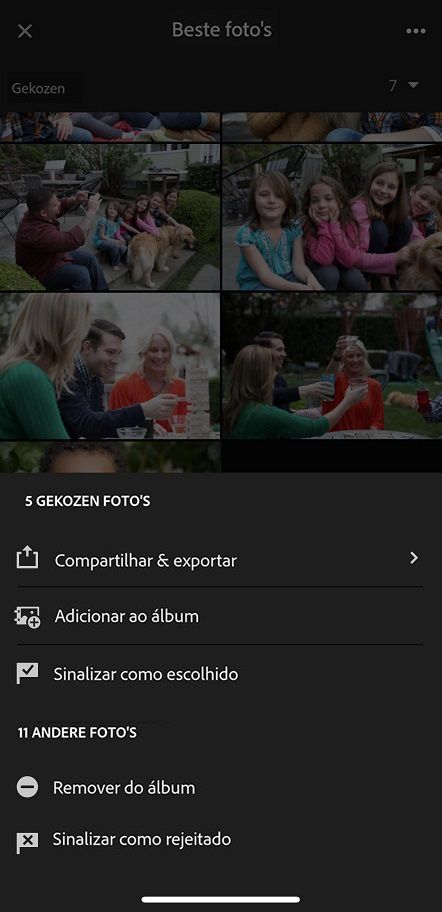 As opções de menu de três pontos em Melhores fotos