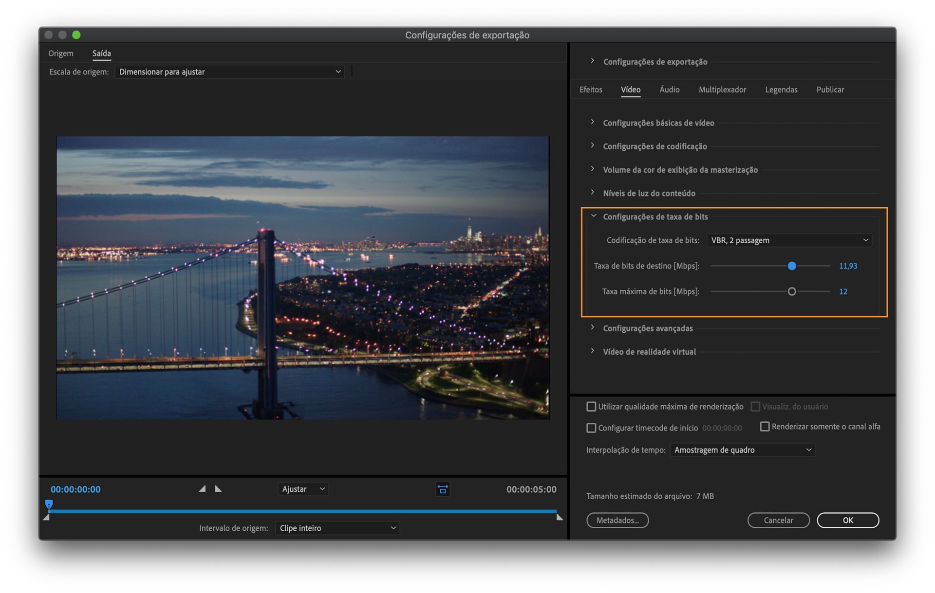 Configurações de taxa de bits
