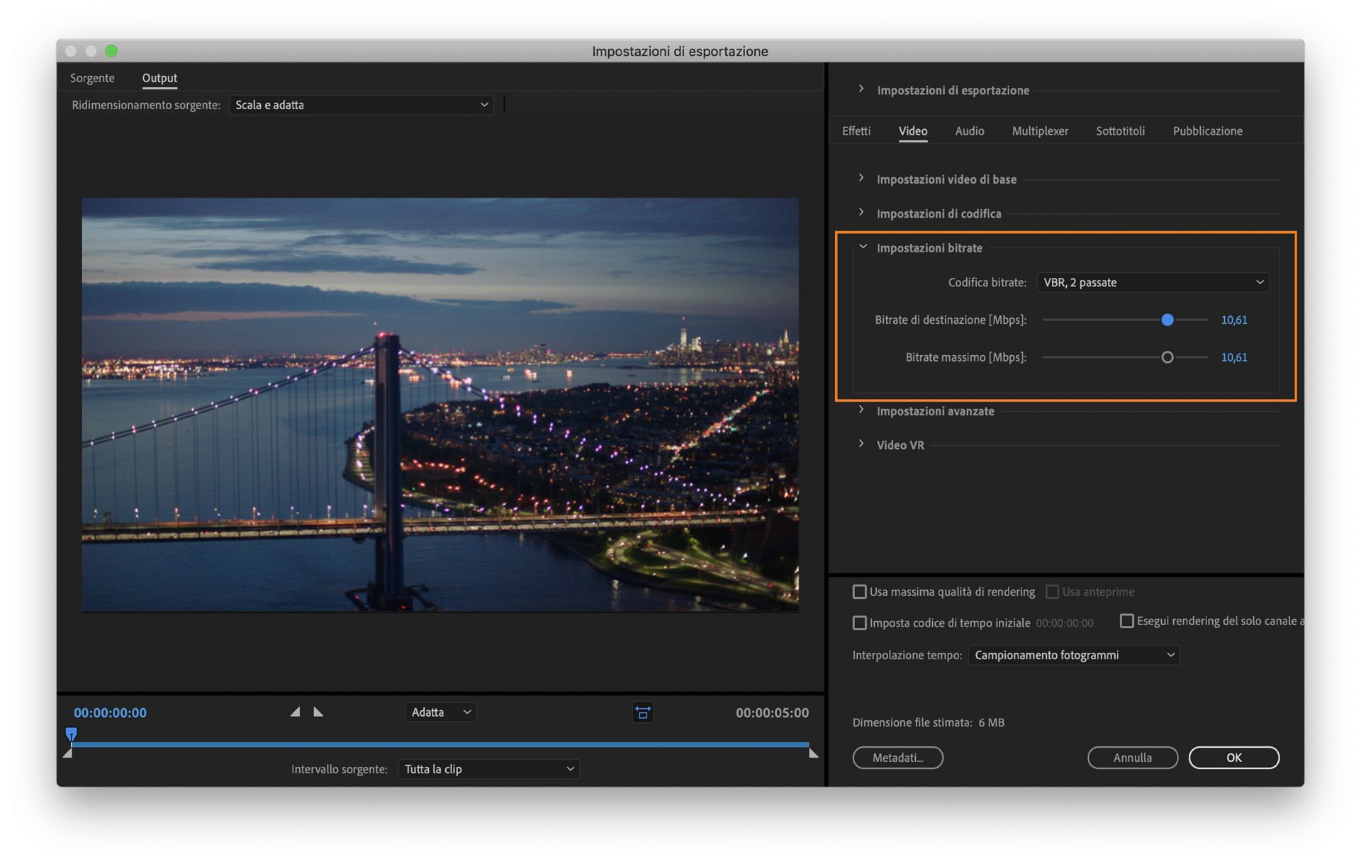 Impostazioni bitrate