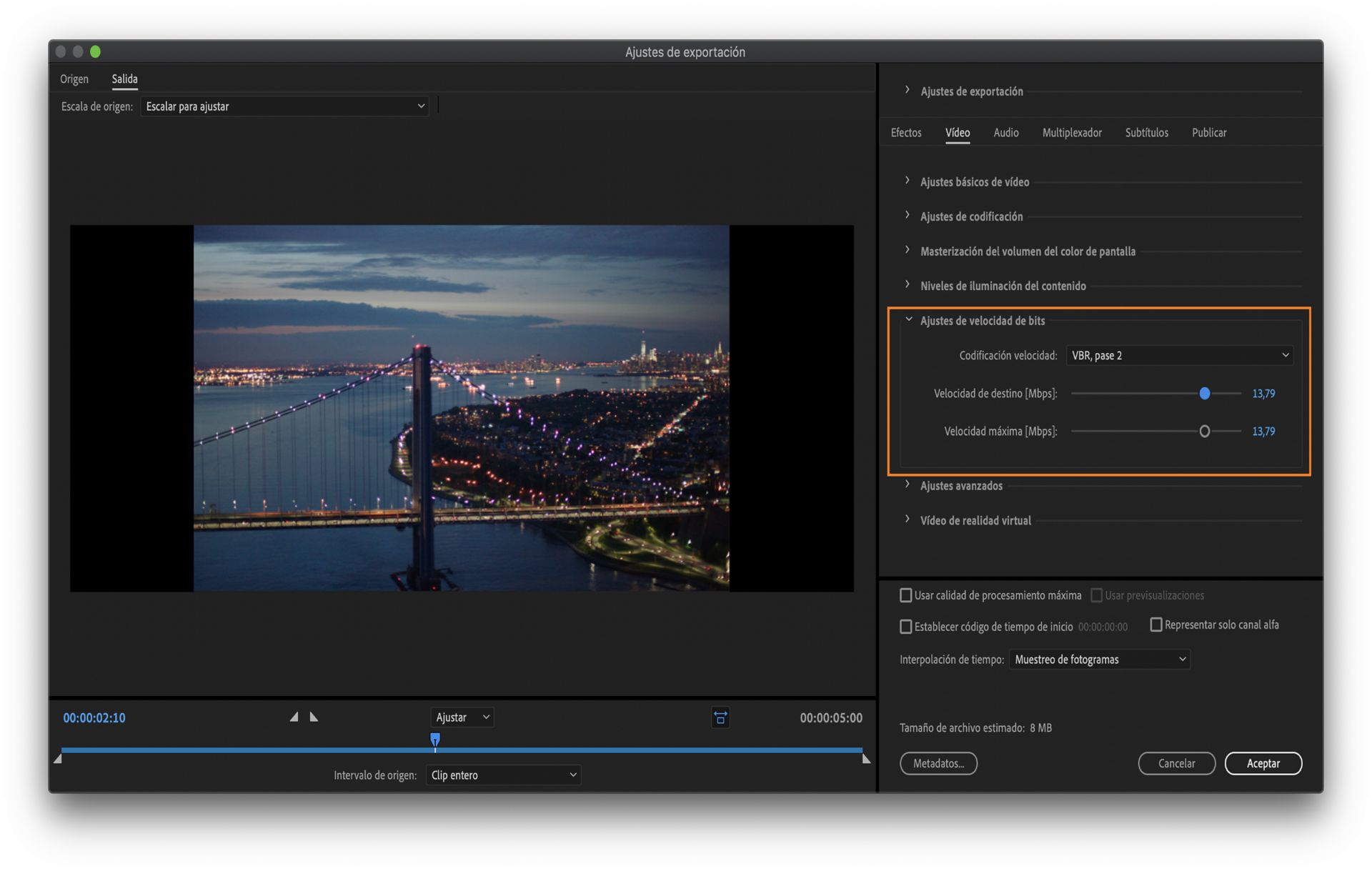 Ajustes de velocidad de bits