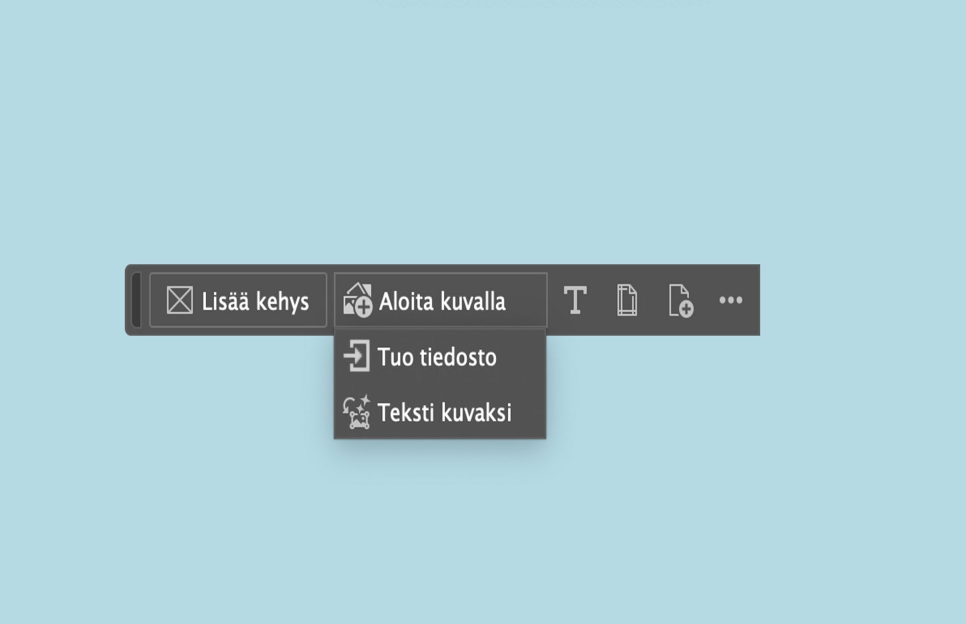 Näyttökuva kontekstuaalisen tehtäväpalkin vaihtoehdoista tyhjää työtilaa varten.