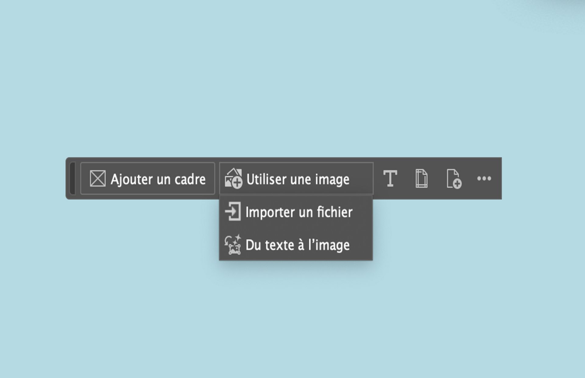Capture d’écran des options de la Barre des tâches contextuelle pour un espace de travail vierge.
