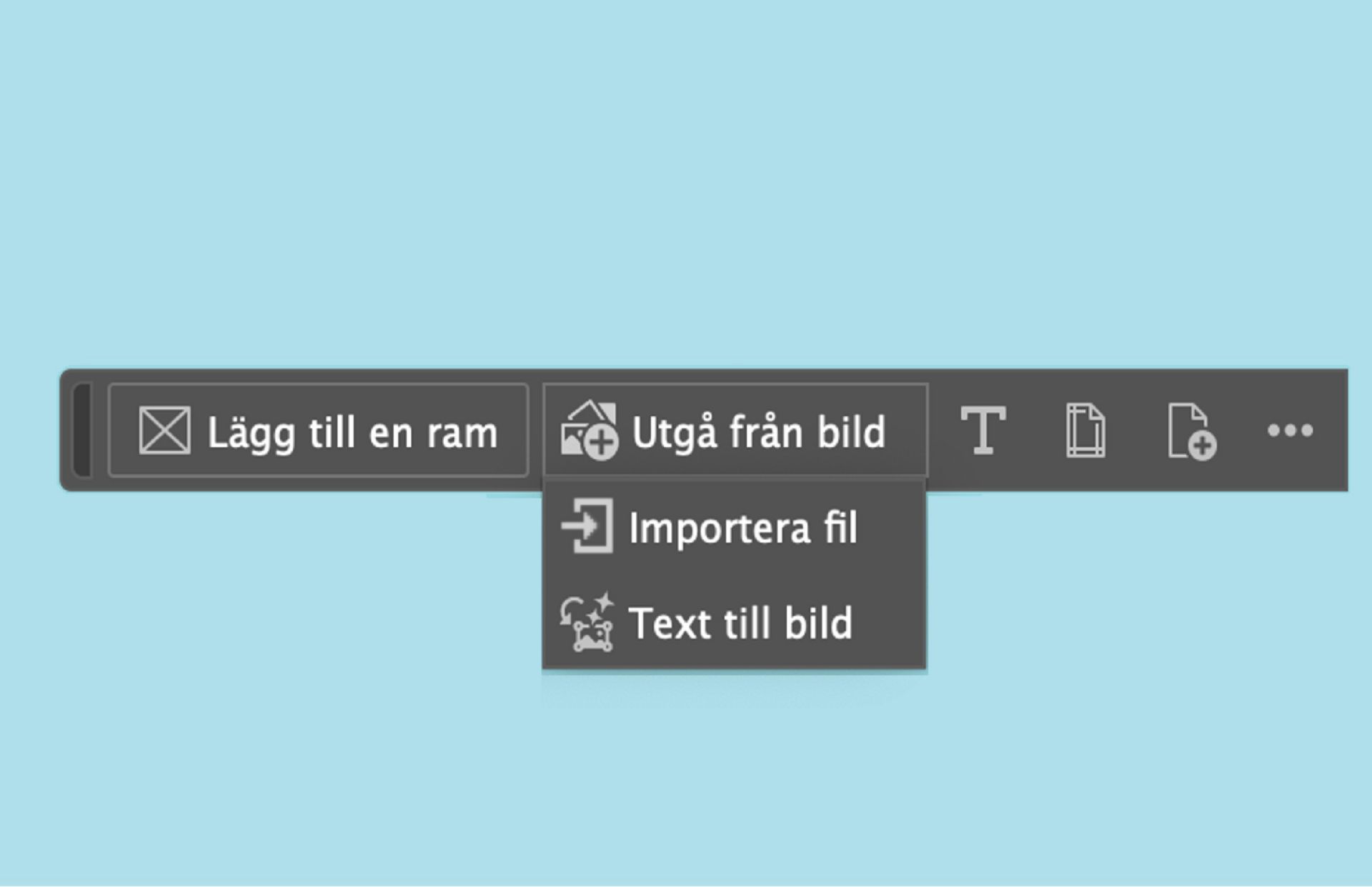 En skärmdump av alternativen i det kontextuella aktivitetsfältet för en tom arbetsyta.
