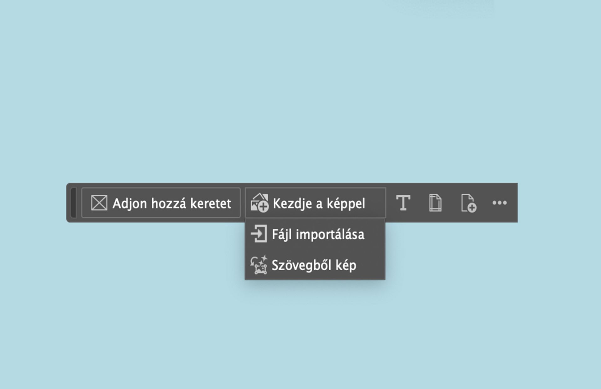 Képernyőkép a Környezetfüggő feladatsáv lehetőségeiről üres munkaterület esetén.