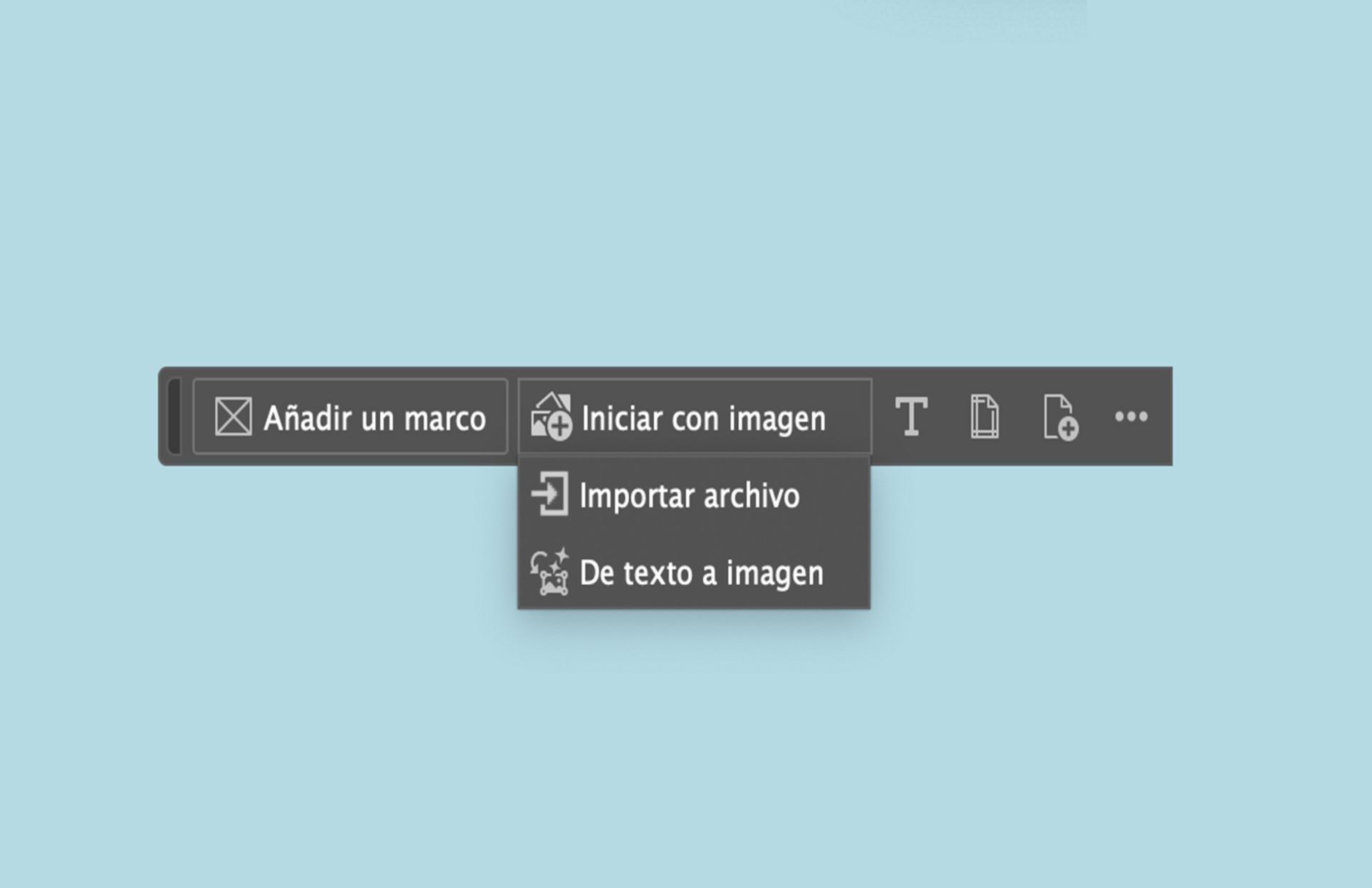 Una captura de pantalla que muestra las opciones de la Barra de tareas contextual en un espacio de trabajo en blanco.