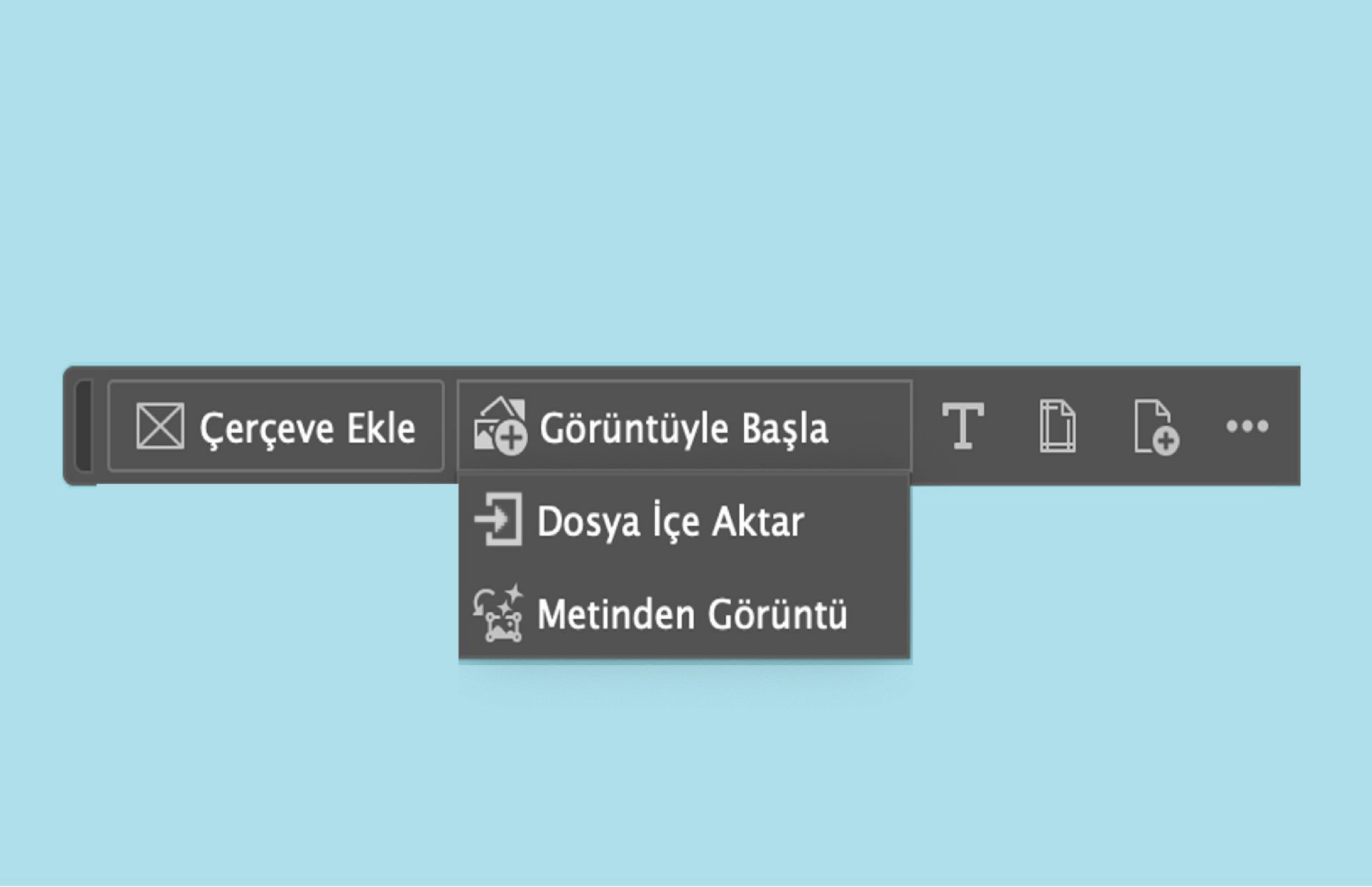 Boş bir çalışma alanı için Bağlamsal görev çubuğu seçeneklerinin ekran görüntüsü.