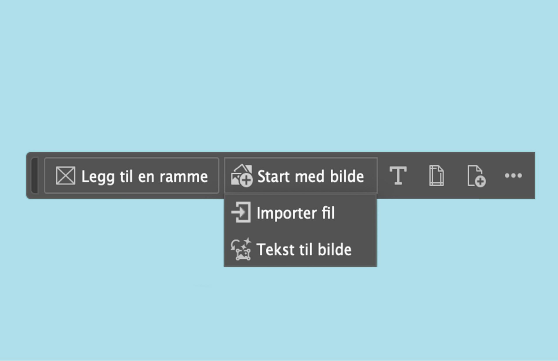 Et skjermbilde av alternativene for den kontekstavhengige oppgavelinjen for et tomt arbeidsområde.