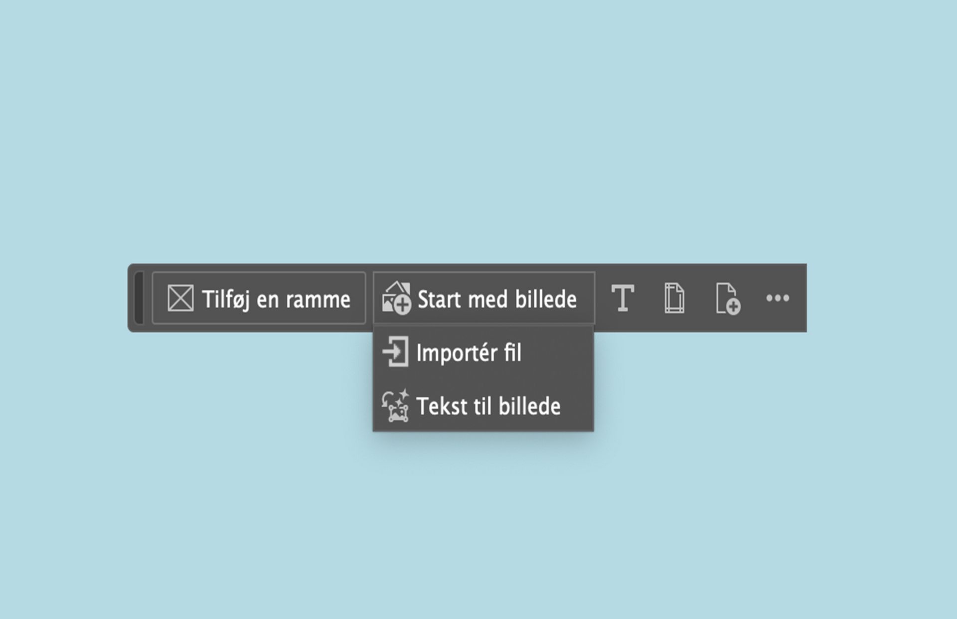Et skærmbillede af mulighederne i den kontekstafhængige proceslinje for et tomt arbejdsrum.