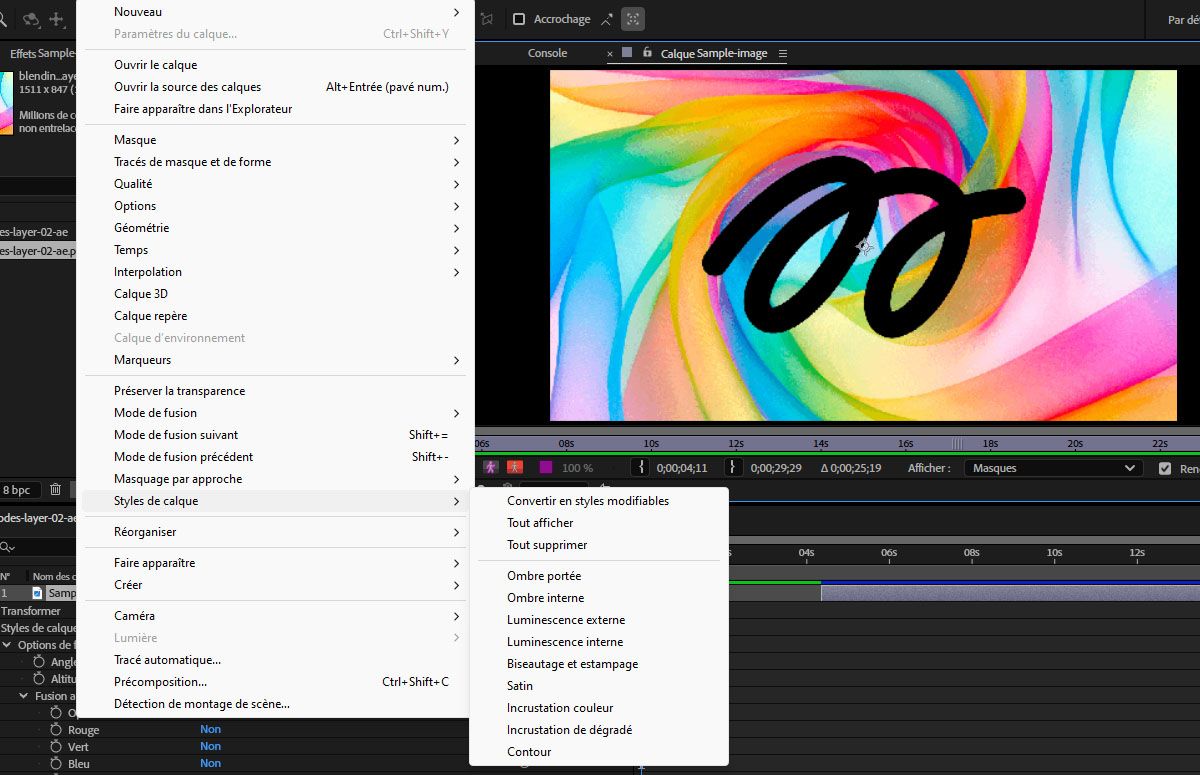 Le menu Styles de calque est ouvert et vous pouvez choisir parmi différents styles.