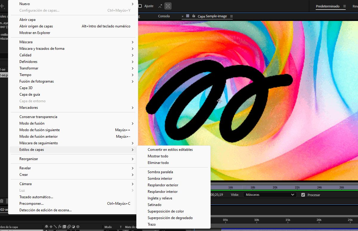 El menú Estilos de capa está abierto y hay distintos estilos entre los que elegir.