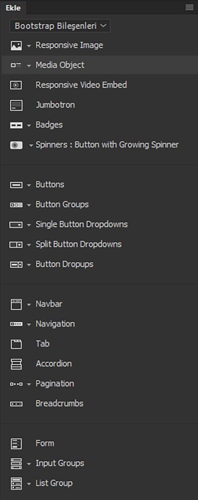 Bootstrap 4.0.0'da desteklenen bileşenler