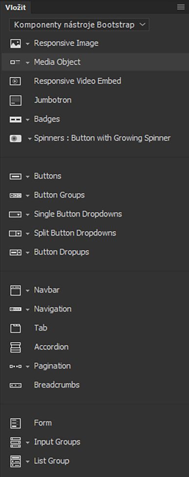 Komponenty podporované v Bootstrap 4.0.0